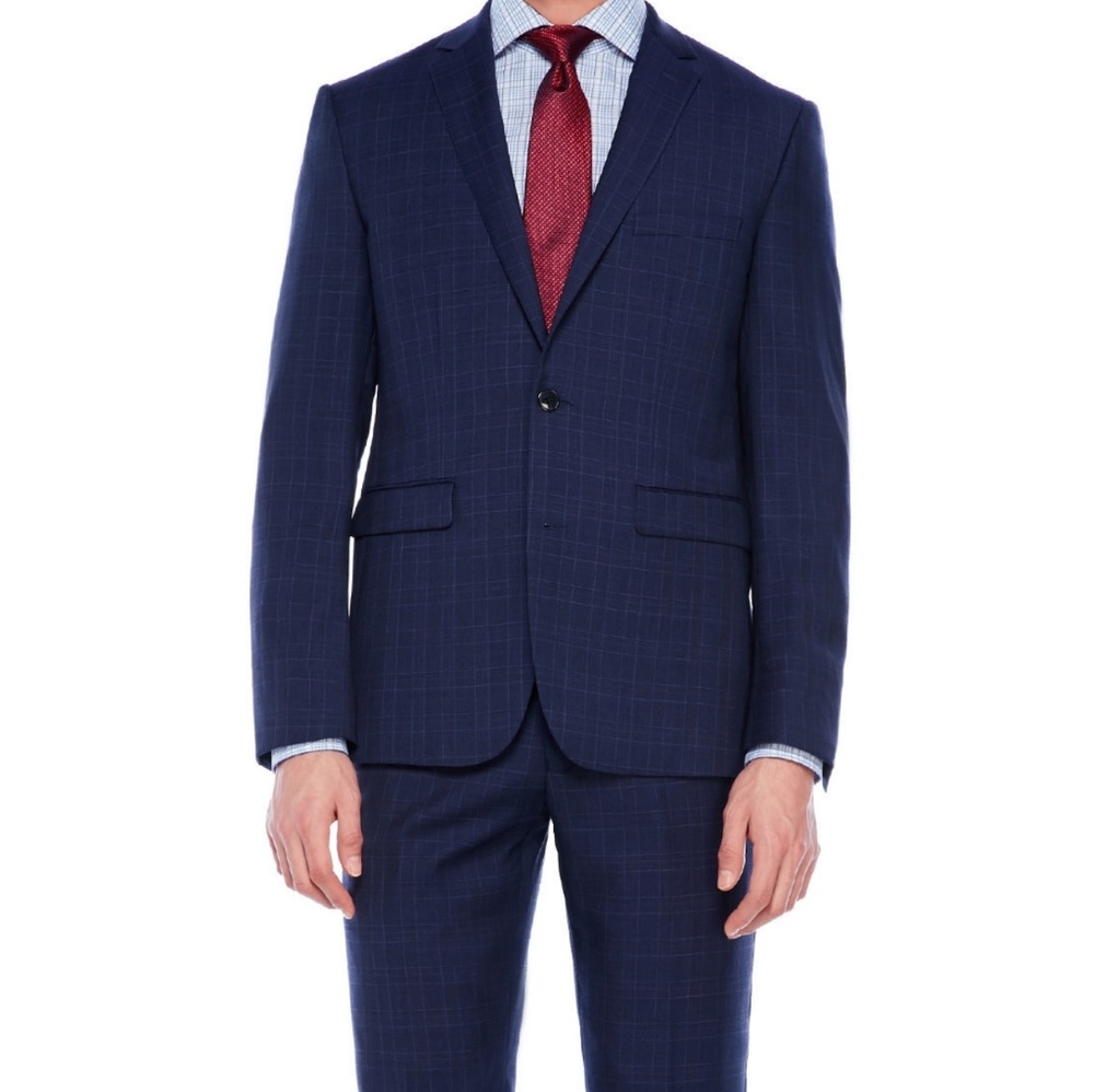 Vince Camuto Wool Navy Plaid Slim Fit Suit